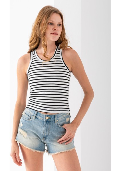 Kadın Bisiklet Yaka Çizgili Basic Body Siyah - 25510