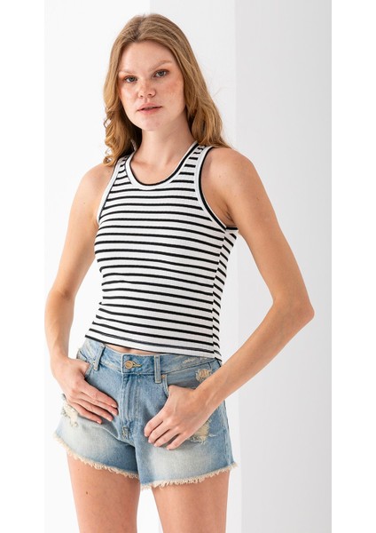 Kadın Bisiklet Yaka Çizgili Basic Body Siyah - 25510 modelleri