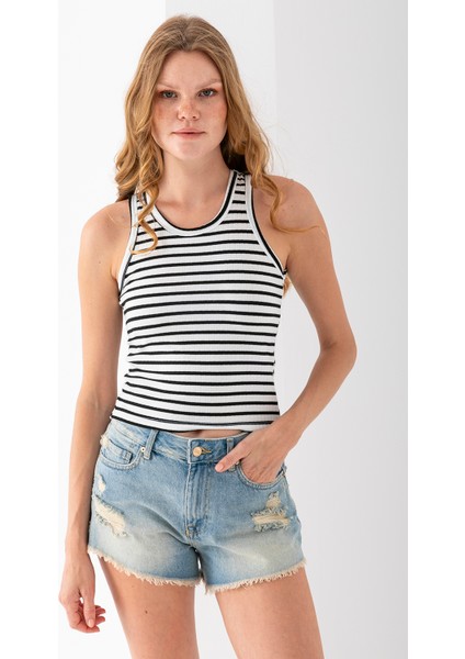 Kadın Bisiklet Yaka Çizgili Basic Body Siyah - 25510