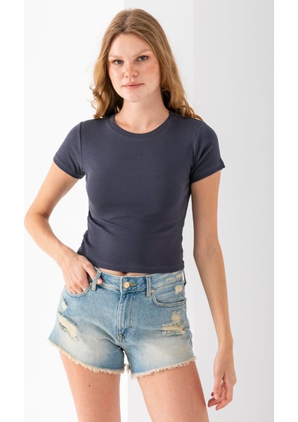Kadın Bisiklet Yaka Pamuklu Basic Body Füme - 25873 modelleri