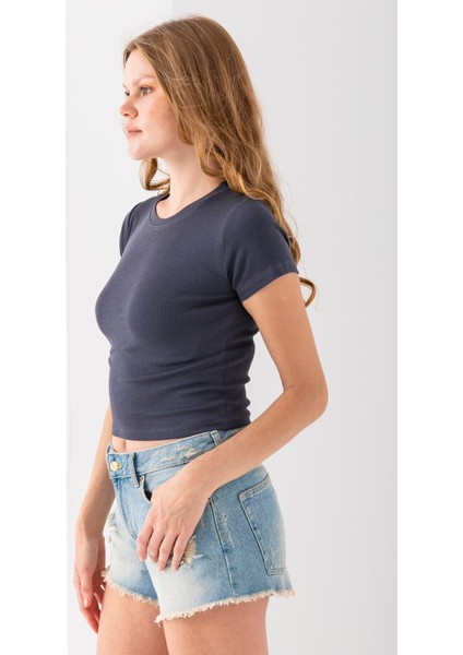 Kadın Bisiklet Yaka Pamuklu Basic Body Füme - 25873 fırsatları