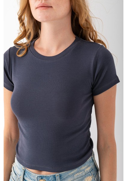 Kadın Bisiklet Yaka Pamuklu Basic Body Füme - 25873