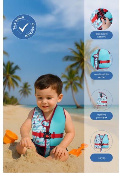Yeşil ve Mavi Çocuk Yüzme Yeleği, Rahat ve Şık Tasarım