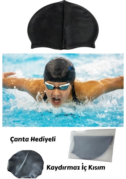 Siyah Silikon Yüzücü Bone, Rahat ve Şık Tasarım, Deniz ve Havuz Kullanımı Için Ideal