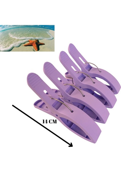 Pembe 4'lü Büyük Boy (14 Cm) Plaj Havlu Tutucu ve Sabitleyici Set