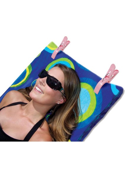 Pembe 4'lü Büyük Boy (14 Cm) Plaj Havlu Tutucu ve Sabitleyici Set