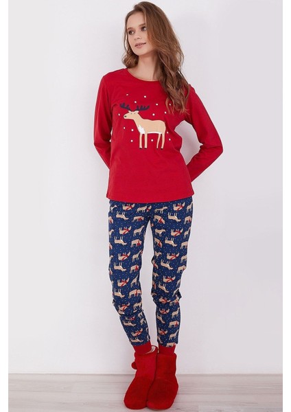 Deer Kırmızı Kadın Uzun Kol Pijama Takım fiyatları