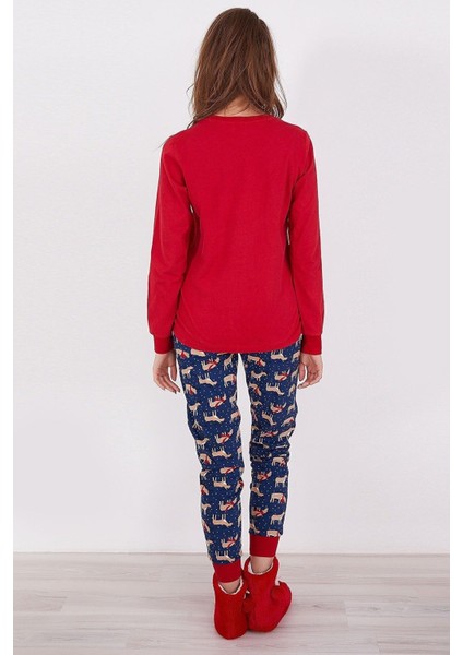 Deer Kırmızı Kadın Uzun Kol Pijama Takım fırsatları