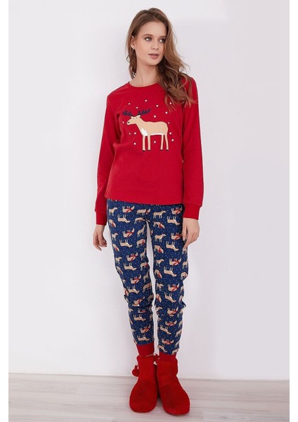Deer Kırmızı Kadın Uzun Kol Pijama Takım indirimleri