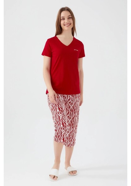 %100 Pamuk V Yaka Kadın Kapri Pijama Takım 8610 fiyatları