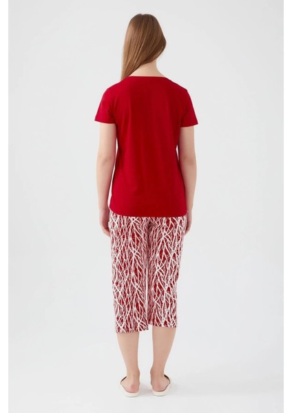 %100 Pamuk V Yaka Kadın Kapri Pijama Takım 8610 indirimleri