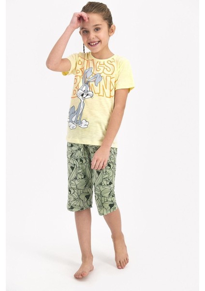 Kız Çocuk Açık Sarı Lisanslı Bugs Bunny Kapri Takım