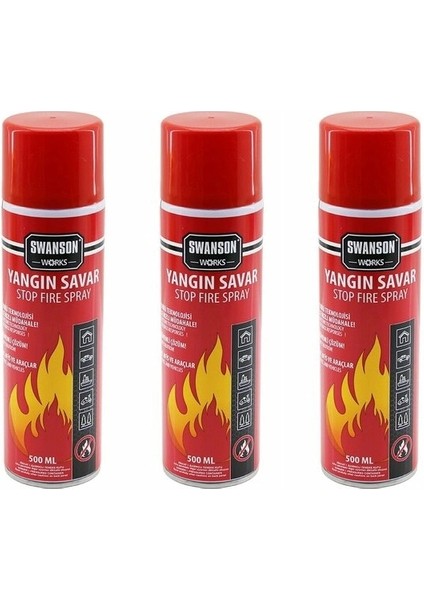 3 Adet Yangın Söndürücü - Yangın Savar Sprey 500ML + 500 ml + 500 ml Ev - Ofis - Oto Araç Ateş Boğucu Köpük Tabaka Oluşturur (5047)