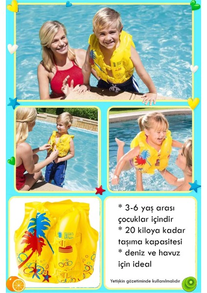 Çocuklar Için Renkli 3'lü Yüzme Yardımcı Seti Can Yeleği, Simit ve Kolluk fiyatları