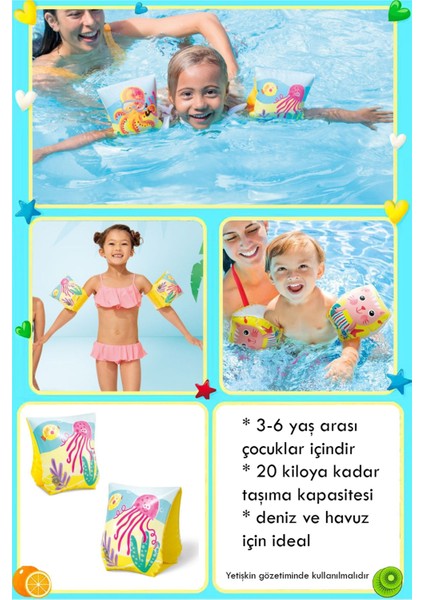 Çocuklar Için Renkli 3'lü Yüzme Yardımcı Seti Can Yeleği, Simit ve Kolluk modelleri