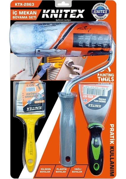 3pcs Nalbur - Boyacı Set Spatula - Kestirme Fırça - Boya Rulo 20CM (5047)