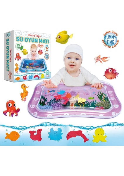 Renkli Bebek Su Matı ve Tummy Time Aktivite Oyuncağı, Eğlenceli Su Havuzu 1+ Yaş
