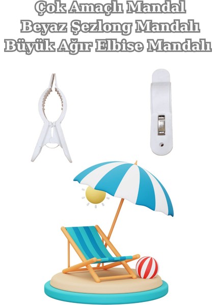 4'lü Büyük Boy Plaj Havlu Mandalı, Çok Amaçlı Sabitleyici, Havlu ve Şezlong Tutucu