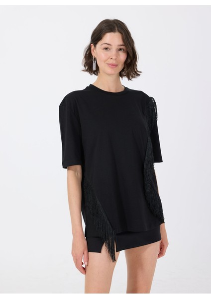 Siyah Kadın Bisiklet Yaka Regular Fit T-Shirt 3F8NL107B