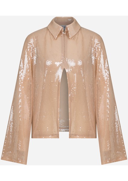 Ila Gömlek Yaka Payetli Bej Kadın Bluz IWPR25JSH01