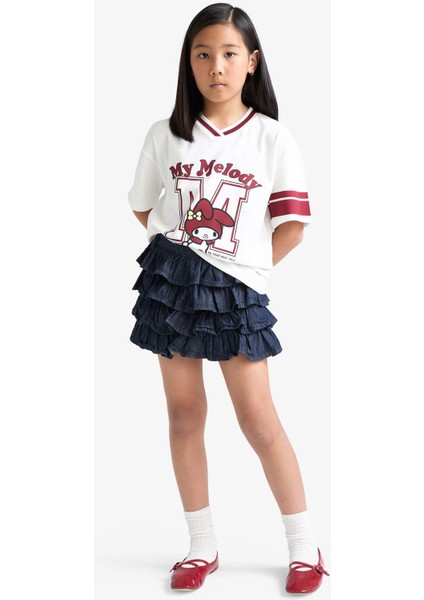 Kız Çocuk Hello Kitty Oversize Geniş Kalıp V Yaka Kısa Kollu Okul Tişörtü F7040A825AU fiyatları