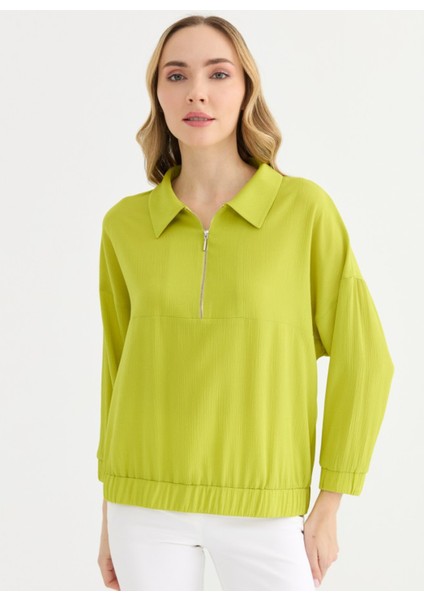 Polo Yaka Düz Yeşil Kadın Bluz 25YSL8120 fiyatları
