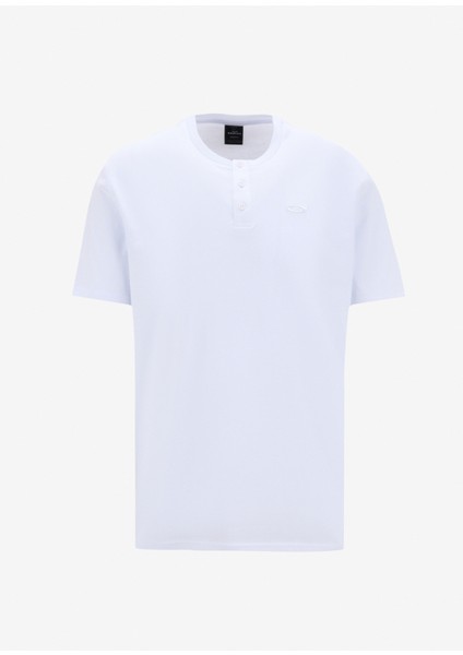FOA404884RELAX Henley Tee 2.0 Beyaz Düğmeli Bisiklet Yaka Regular Fit Düz Erkek T-Shirt
