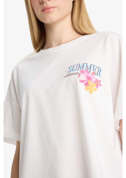 Coool Oversize Geniş Kalıp Bisiklet Yaka Sırt Baskılı Kısa Kollu Tişört F7913AX25AU