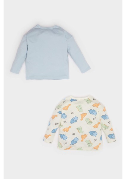 Erkek Bebek Yenidoğan Dinozor Baskılı Penye 2'li Uzun Kollu Tişört F0124A525AU modelleri