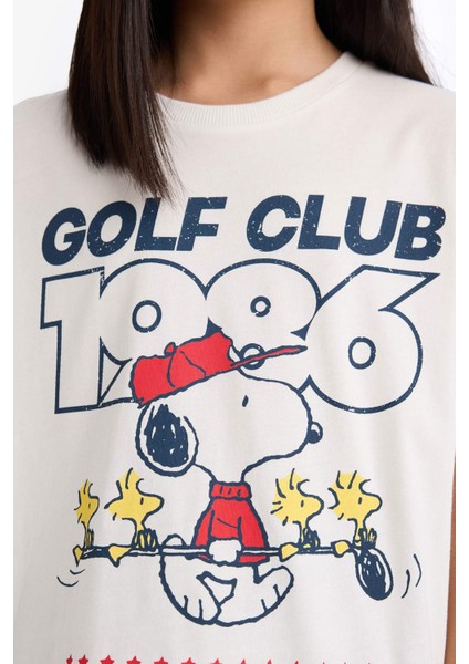 Kız Çocuk Snoopy Oversize Geniş Kalıp Bisiklet Yaka Kısa Kollu Tişört indirimleri