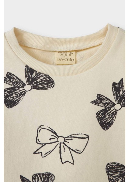 Kız Bebek 2'li Takım Fiyonk Desenli Sweatshirt İspanyol Paça Tayt F0508A525AU modelleri