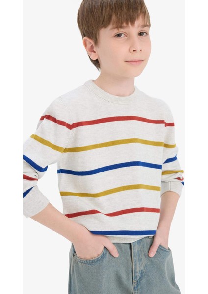 Erkek Çocuk Çizgili Bisiklet Yaka Triko Kazak F3742A825WN