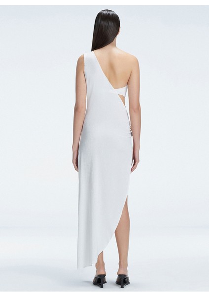 Tek Omuz Yaka Düz Beyaz Standart Kadın Elbise Coralıne fiyatları