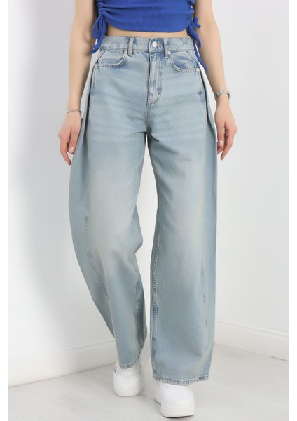 Büzgü Detaylı Baggy Kot Pantolon Açıkmavi2