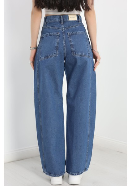 Büzgü Detaylı Baggy Kot Pantolon Lacivert