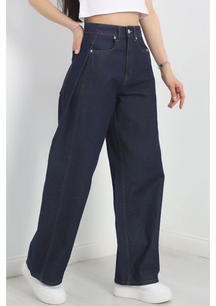 Büzgü Detaylı Baggy Kot Pantolon Koyulaci modelleri