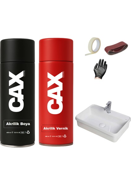 Suya Dayanıklı Parlak Beyaz Lavabo-Fayans-Evye Sprey Boyası 400 ml + Kimyasal Koruma Verniği