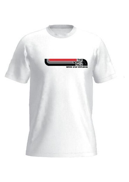 Beyaz Basklı Erkek Bisiklet Yaka T-Shirt