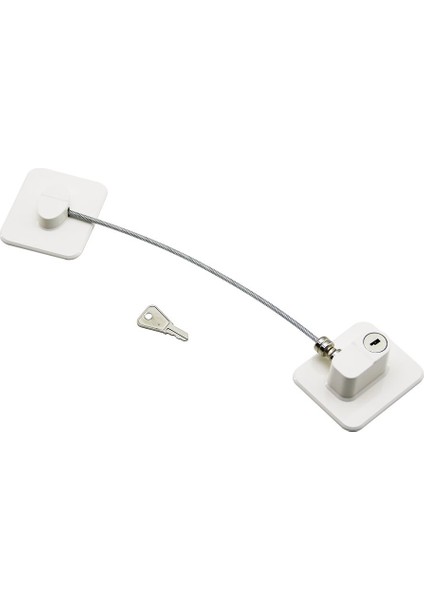 Beyaz Plaka Halatlı Emniyet Kilit 5X6CM Yapışkanlı Montaj=2pcs Plaka Halat=18.8cm (5051)