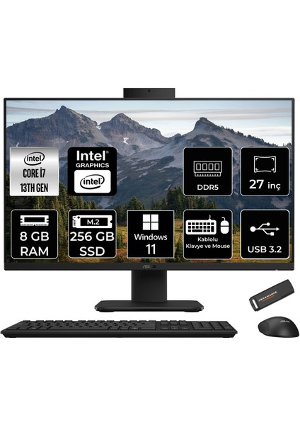 V470 Intel Core I7 13620H 8gb 256GB SSD 27" Fhd 100Hz Windows 11 Home All In One Bilgisayar & Per4 USB Bellek V470I716512B0DP341