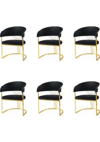 6 Adet Alaçatı Gold Metal Iskelet Sandalye Babyface Kumaş