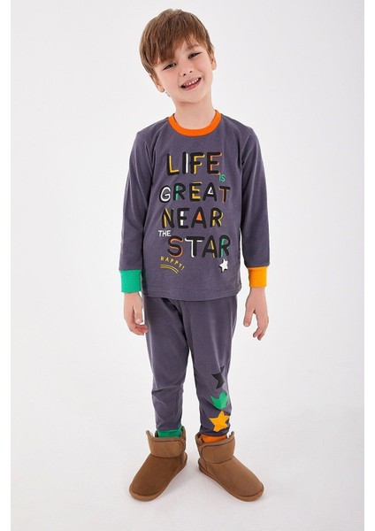Life Great Near Star Antrasit Erkek Çocuk Uzun Kol Pijama Takım