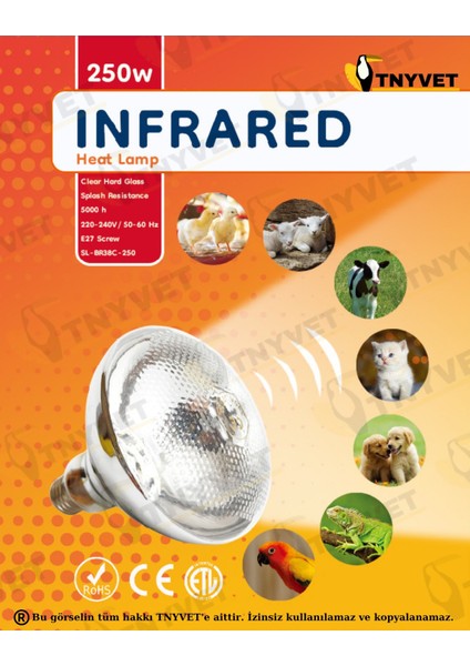 Şeffaf Renk / Infrared Civciv, Buzağı , Kuzu Isıtıcı Lamba - Ampul 250 Watt