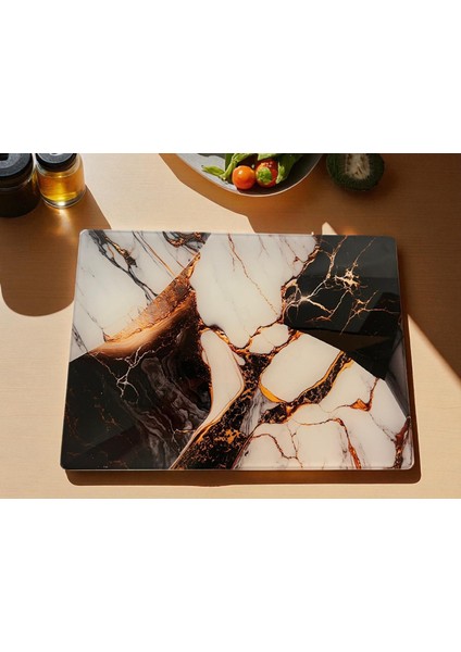 2'li Temperli Cam Sebze Meyve Doğrama Kesme Tahtası, Kenarları Oval, Antibakteriyal Granit Desenli 25X35CM ve 20X30CM