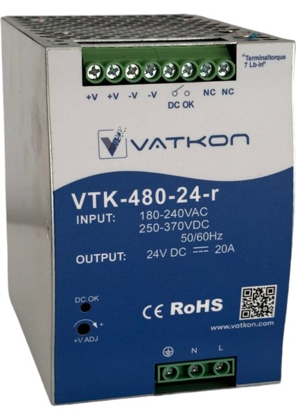 VTK-480-24-R (24VDC - 20A Kontak Çikisli Güç Kaynagi / R Serisi)