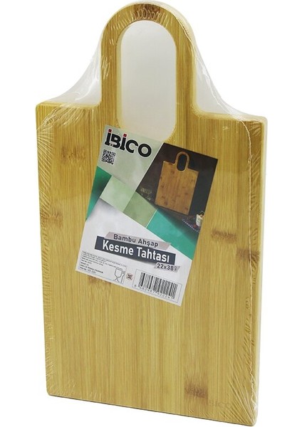 DİKDÖRTGEN=22X38CM Ahşap Bambu Kesim Panosu - Kesme Tahtası Oval Kulplu (2818)