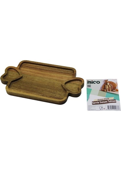 Akasya Dikdörtgen 3 Bölmeli=2in1 Kalp Kulp - Bölme + 1 Ahşap Bambu Servis Sunum Tepsi - Tahtası 25 x 14 x 1.4cm (2818)