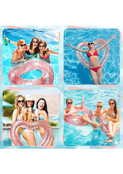 Şişme Kalp Desenli Simit 65 Cm, Havuz ve Deniz Keyfi Için Renkli Simit