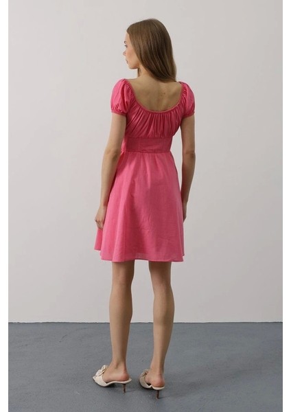 Beli Korseli Mini Elbise - Fuşya fırsatları