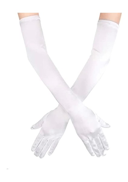 Beyaz Renk Dirseğe Kadar Uzun Kumaş Eldiven 40 cm fiyatları